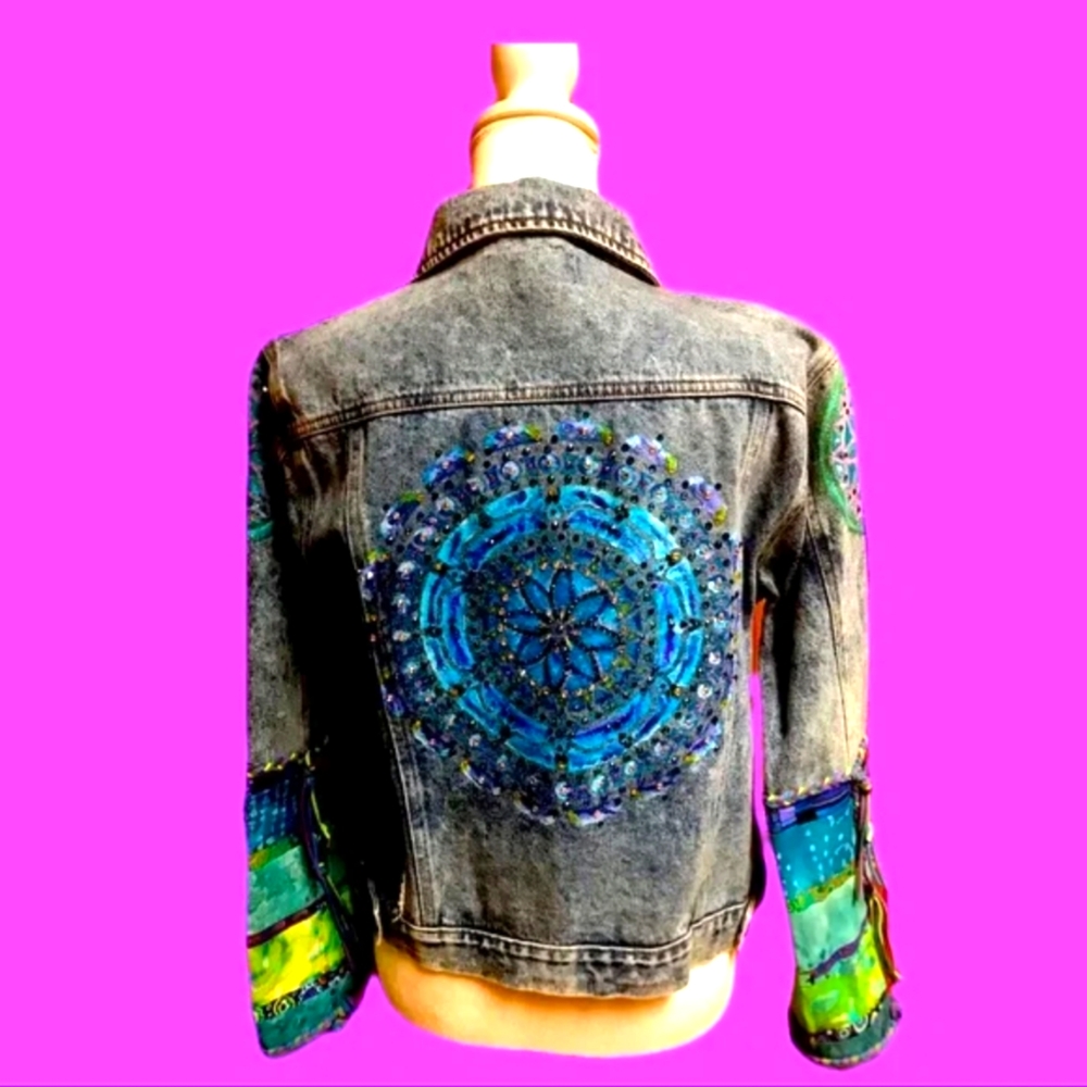 Mandala Crystal Embellished Jean Jacket